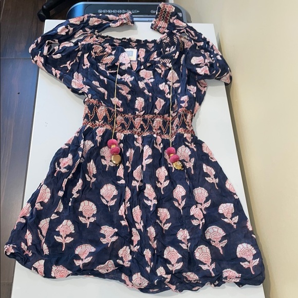 Elegant Navy and Pink Floral Mini Dress - Picture 1 of 7